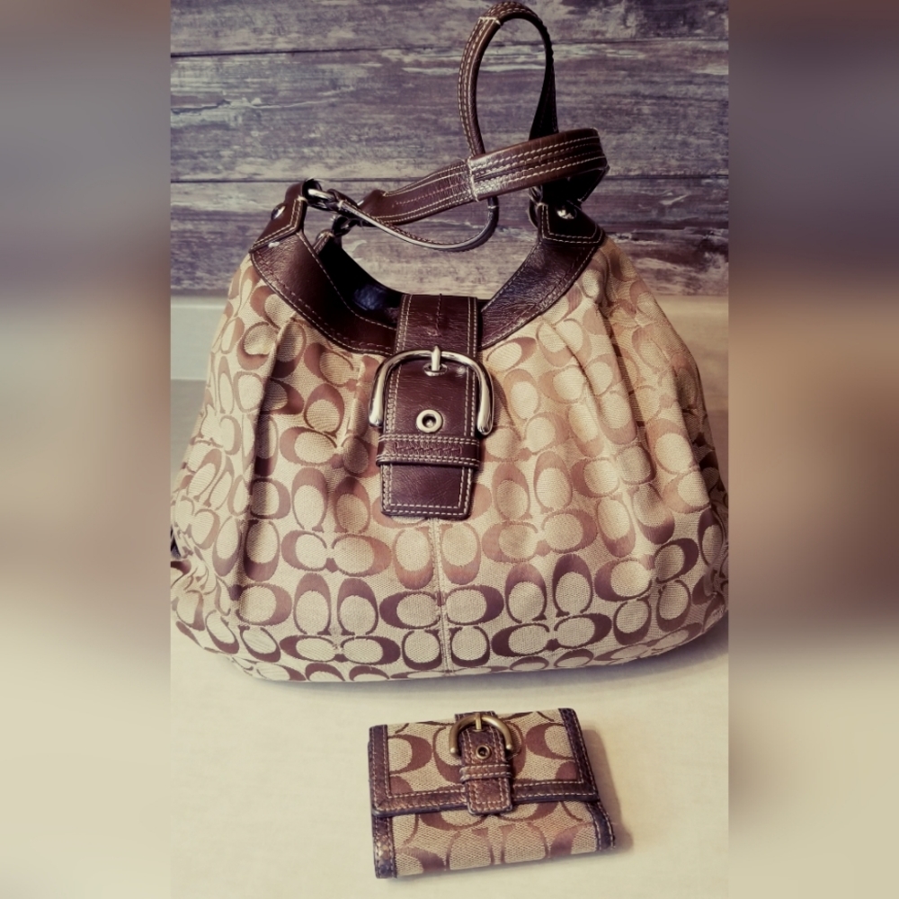 Coach Soho Brown/Tan Signature Monogram F15083 Good Condition